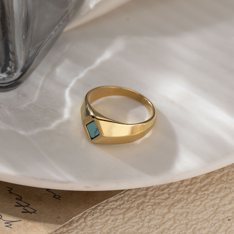 Anillo de piedra turquesa de acero inoxidable TENA de Europa y América Anillo de nicho de titanio Anillo de geometría transfronteriza