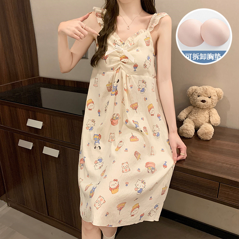 2025 nuevo HelloKitty nube pijama de algodón de mujer de verano es una linda pijama con cojín de pecho ropa para el hogar