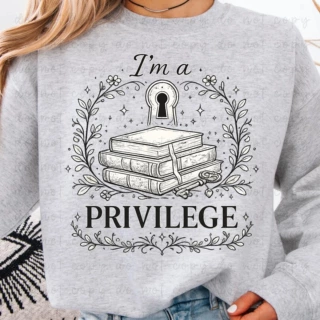 亚马逊I’m a Privilege欧美时尚女士圆领卫衣秋冬加绒休闲长袖