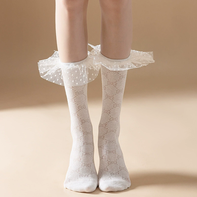 牵手人 Summer thin cute white colored Japanese knee socks with bow