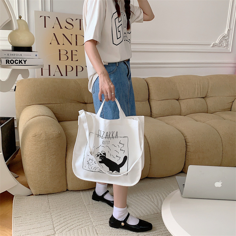 37271 Japanese cartoon canvas bag, women's printed crossbody bag, tote bag, large-capacity student class bag, handbag undefined