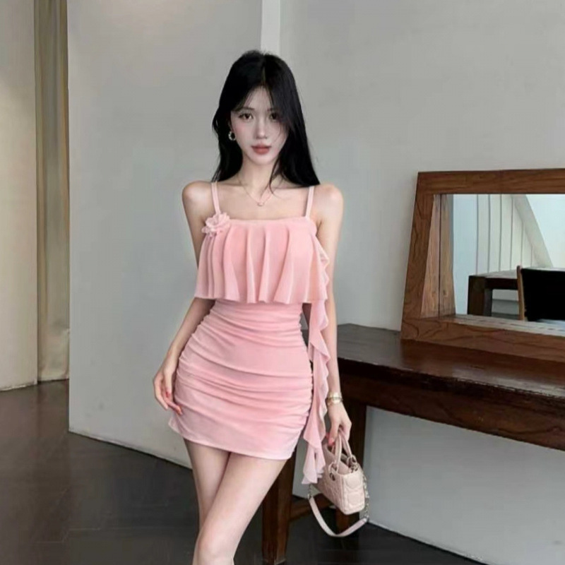 0165 Hot Girl Pure Lust Style Sexy Floral Patchwork Suspender Dress Women's Nightclub New Foot Bath Technician Work Uniform
