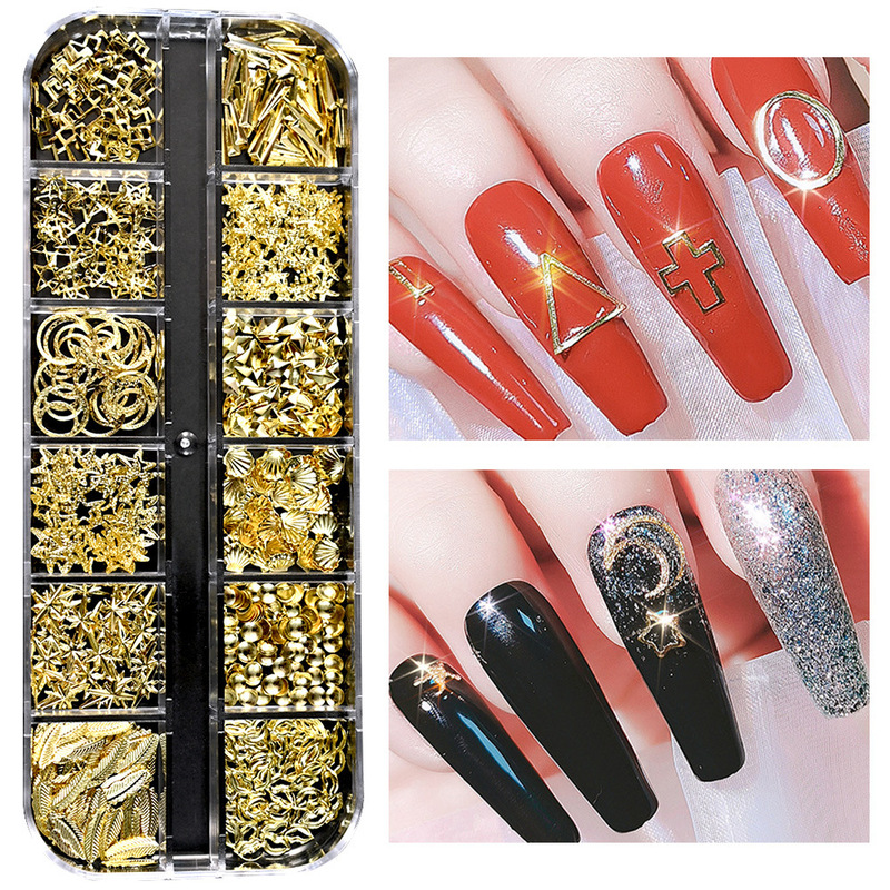 12-Compartment Mixed Nail Art Studs Geometric Shapes Metal Nail Rhinestones Alloy Star Moon Starfish Nail Art Decorations 12-Compartment Mixed Nail Art Studs Geometric Shapes Metal Nail Rhinestones Alloy Star Moon Starfish Nail Art Decorations