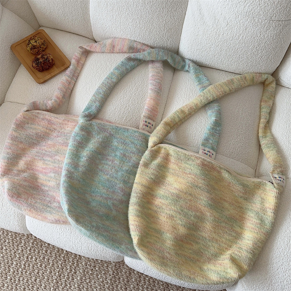 310272 ins Cute Rainbow plush Bag, Women's Autumn and Winter New large-capacity single-shoulder bag, commuter bag, crossbody bag full figure