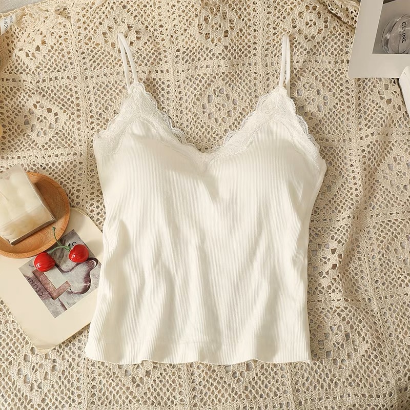 2042 # 痕跡のないレースの美背キャミソールの中に、光を防ぐために、一体式の固定カップを着用します。