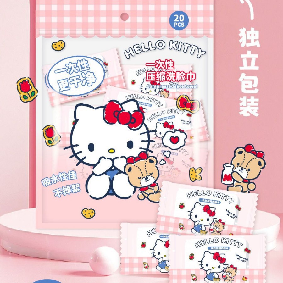 Authentic Sanrio Kitty Compressed Towel Portable Disposable Face Wash Towel Travel Individually Packaged Cleansing Towel