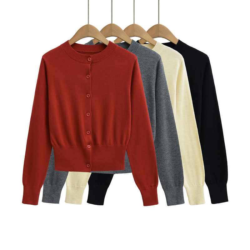 American-style Slim-fit Small Round Neck Single-breasted Long-sleeved Top Elastic Waist Spring Coat Slim-fit Slim-fit Knitted Cardigan American-style Slim-fit Small Round Neck Single-breasted Long-sleeved Top Elastic Waist Spring Coat Slim-fit Slim-fit Knitted Cardigan