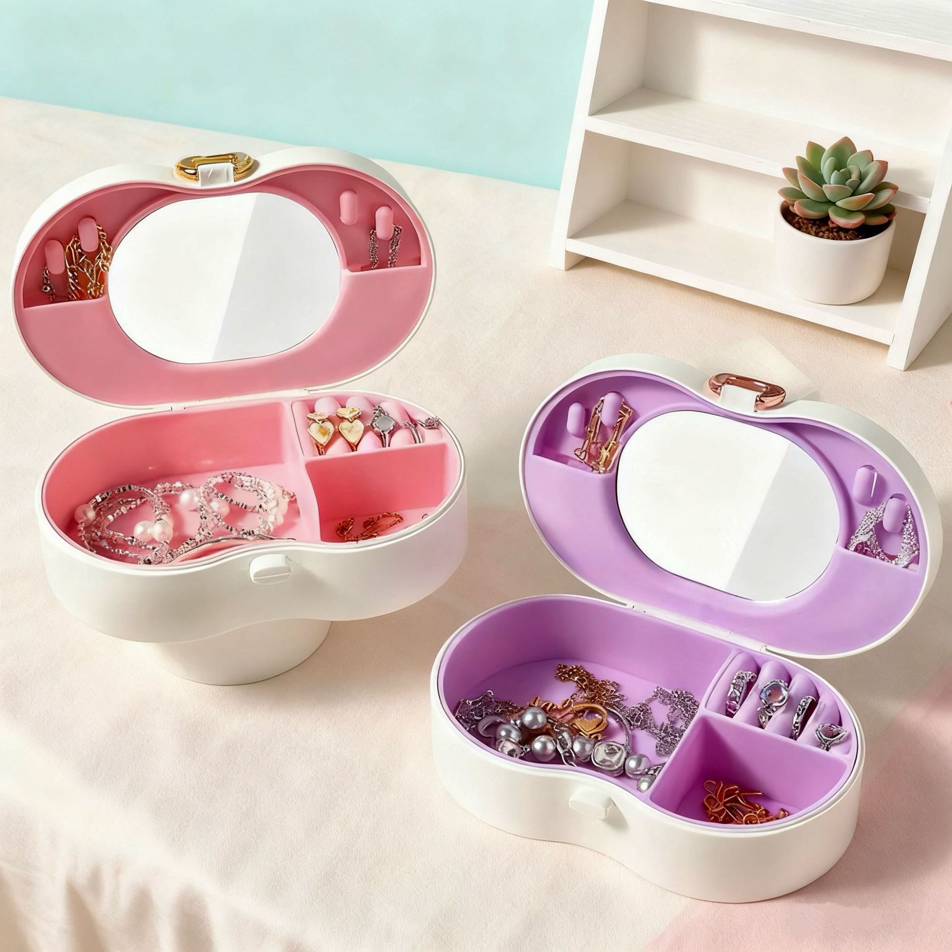 Multifunctional Travel Portable Bow Jewelry Storage Box Large Capacity Ring Earrings Jewelry Compartment Jewelry Box