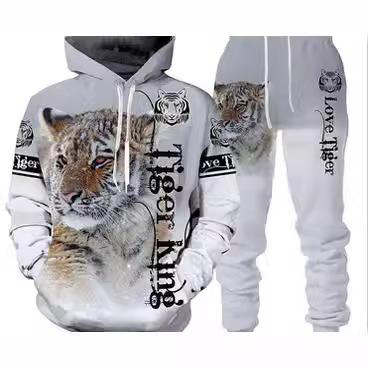 Design of Cross-border Clothing New Animal Wolf 3D Print Hooded Sweatshirt and Leggings Set for Spring and Autumn Season for Men