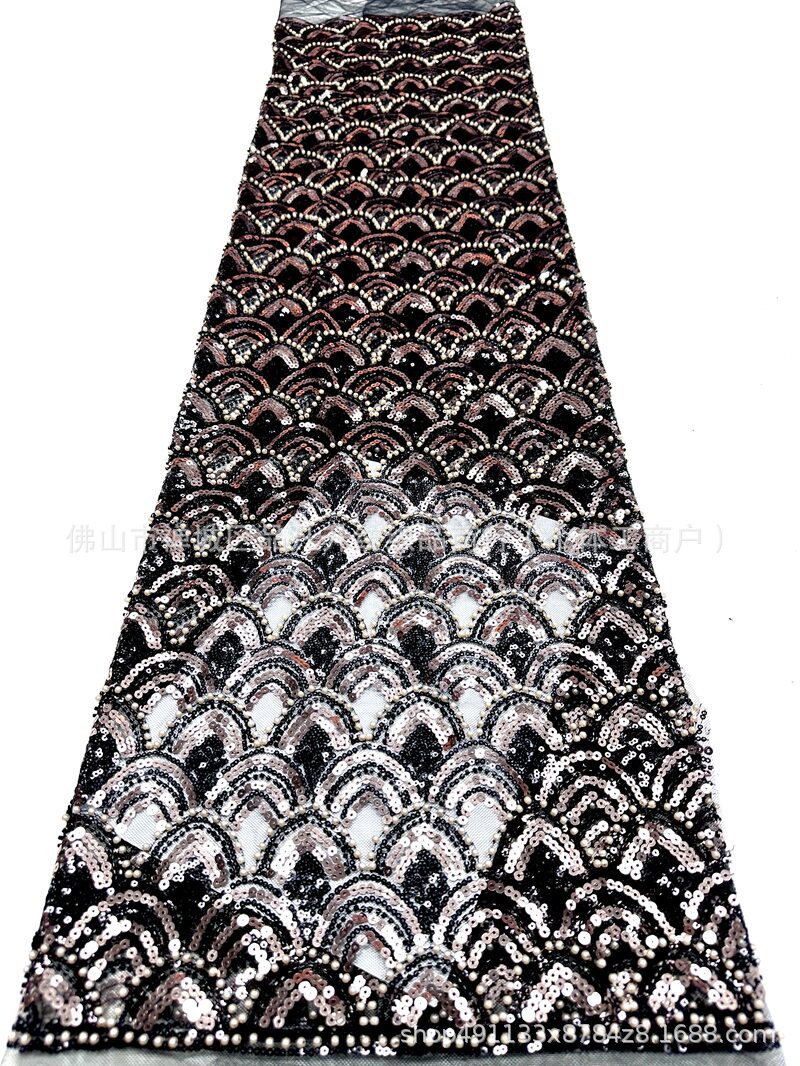 Fabricantes de escamas de pescado nueva tela de encaje de cuentas Gao Ding vestido de fiesta de baile de moda tela image 15