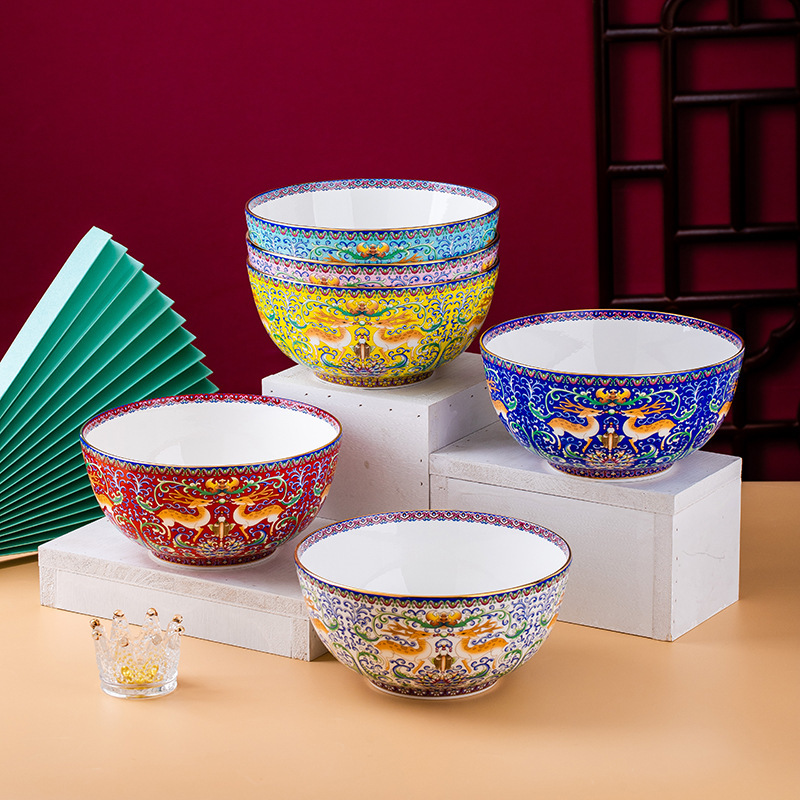 金边富贵招财鹿8英寸大汤碗盛汤大容量家用餐厅用中式圆碗景德镇
