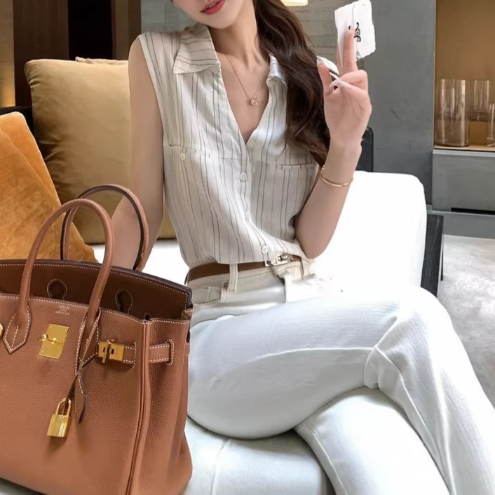 【Minimalist Collection】Sleeveless Version Old Money Style Linen Shirt for Women, Summer Striped Shirt with a Sense of Elegance 【Minimalist Collection】Sleeveless Version Old Money Style Linen Shirt for Women, Summer Striped Shirt with a Sense of Elegance