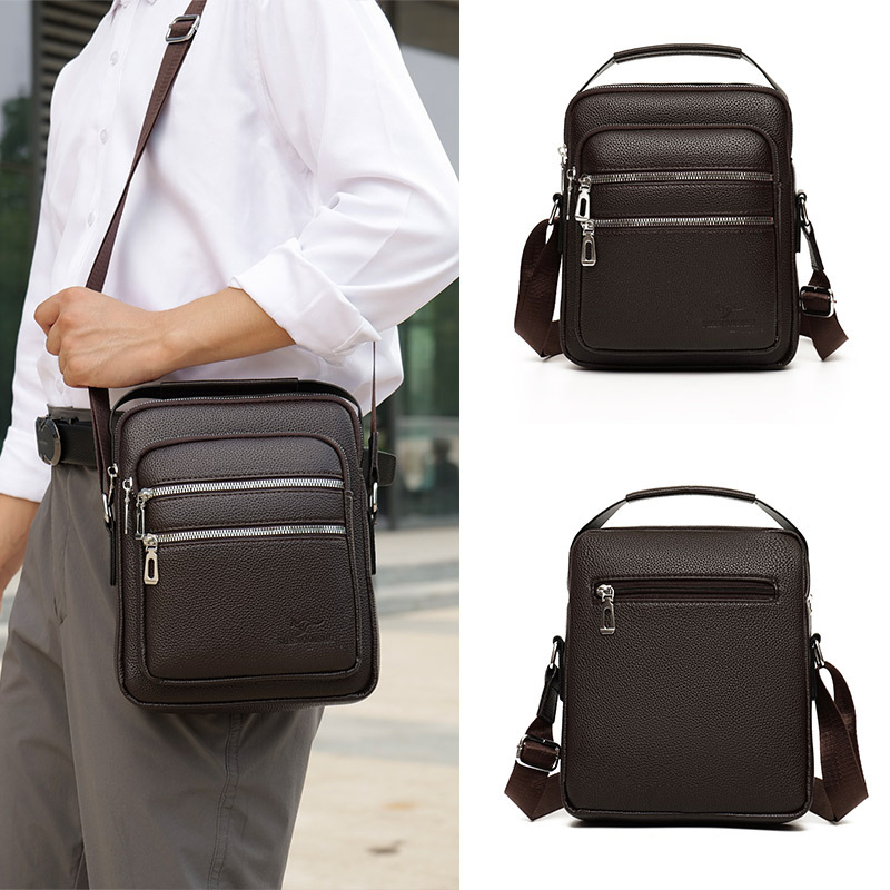 Bolso de hombro para hombre, mensajero de cuero, maletín informal compacto