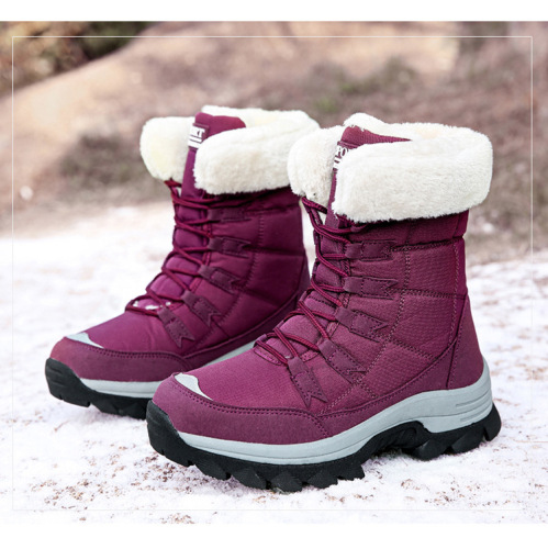 Women's snow boots winter warm mid-calf boots with extra padding and thickness, Northeast outdoor hiking boots