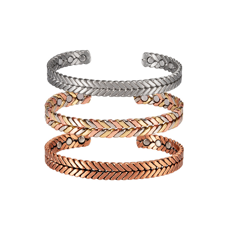 Cross-border Amazon AliExpress Women's Tri-color Wheat/Silver/Copper Energy Magnetic Adjustable Pure Copper Bracelet
