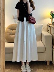 白色休闲显瘦新款春夏2025慵懒半身裙高腰薄款显瘦森系a字中长裙