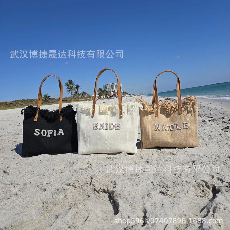 Etsy Personalized Hot-Selling Pearl Large-Capacity Bag Canvas Bag Letter Tote Bag Beach Bag Shoulder Bag