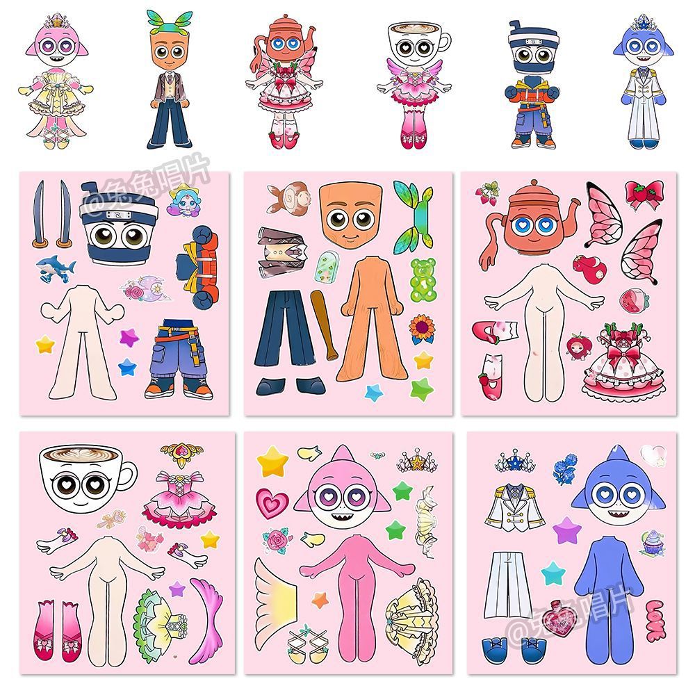 Edición de crecimiento de montaña y mar de la serie de pegatinas de vestuario creativas sin recortar niñas con pegatinas de juguetes hechas a mano