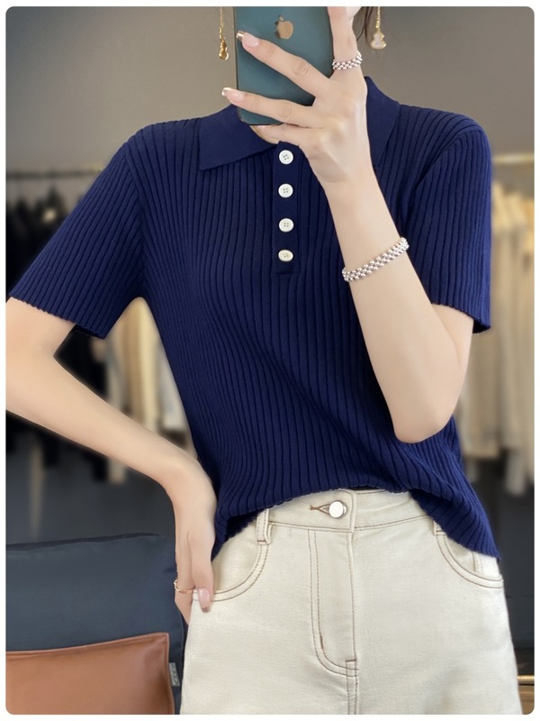 批发夏季上衣女服装t恤polo翻领天丝针织衫薄款显瘦气质百搭短袖|undefined