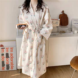 韩国ins睡袍女秋棉可爱浴袍长款和服ins睡衣家居服