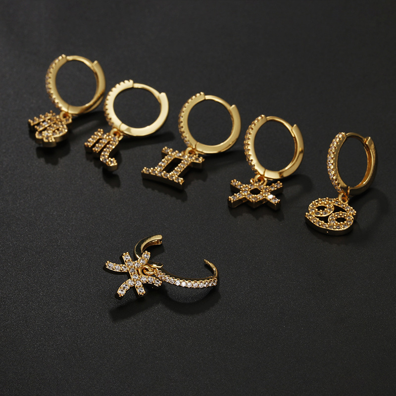 Simple Style Constellation Copper Plating Inlay Zircon Drop Earrings 1 Piece