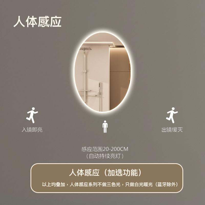 Espejo inteligente oval LED lámpara de baño espejo de baño anti-nebble lámpara de maquillaje espejo luminoso pared colgante espejo de inducción