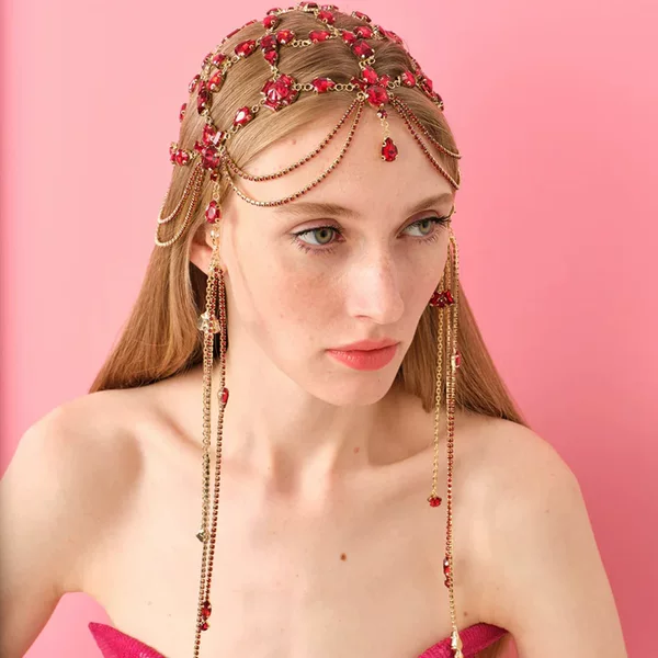 Cross-border New Stage Performance Tassel Eyebrow Pendant Hair Accessories European and American Fashion Rhinestone Hair Chain Headwear hair chain