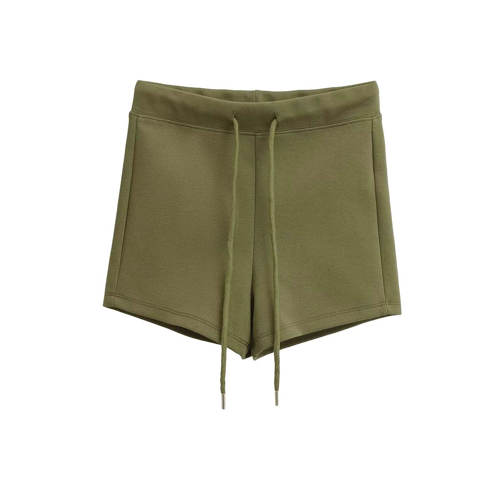 Spring trousers, shorts, drawstring, high waist, slim fit