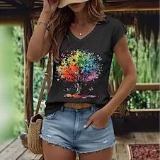2025 New European and American Fashion Trend High-Quality Comfortable Breathable Sports Short-Sleeve Narrow-Sleeve V-Neck T-Shirt