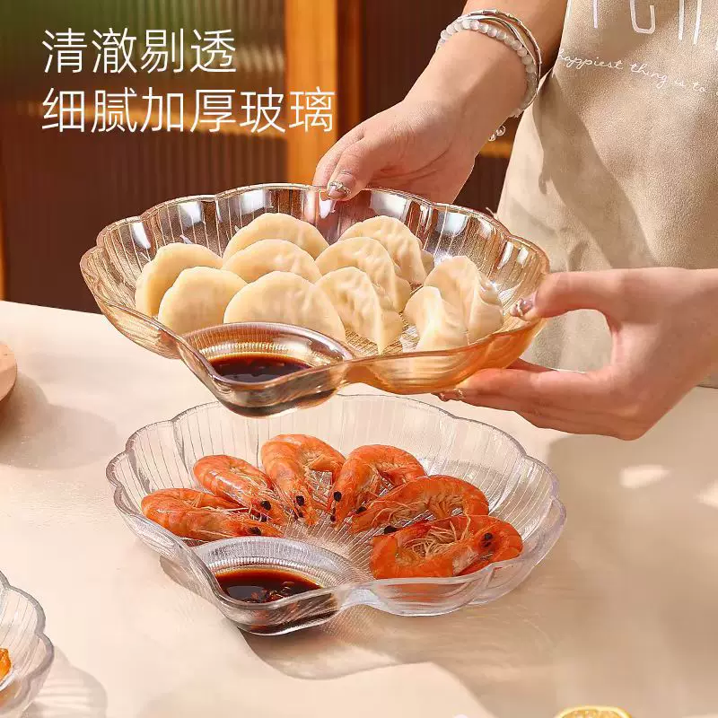 Прозрачная стеклянная тарелка для пельменей с уксусной тарелкой, корпусная тарелка для пельменей, высокоценная стеклянная тарелка