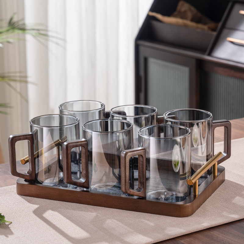 Taza de vidrio resistente a altas temperaturas, tetera de agua fría, taza de té verde de alta calidad, taza de té verde de lujo ligera, taza de agua de huéspedes de nuez.