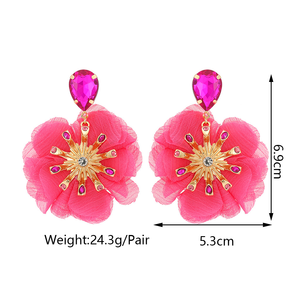 Retro Flower Copper Chiffon Inlay Rhinestones Women's Drop Earrings display picture 1