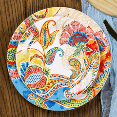 歐美客創意田園風平盤美式西餐盤家用平盤釉下彩牛排盤波西米亞風