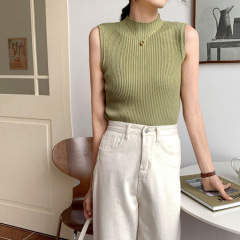 Simple and Elegant Korean-Style Knit Camisole for Women, Suitable for Layering, Summer Outerwear, Retro Hong Kong Style, Pair with Suit, Sleeveless