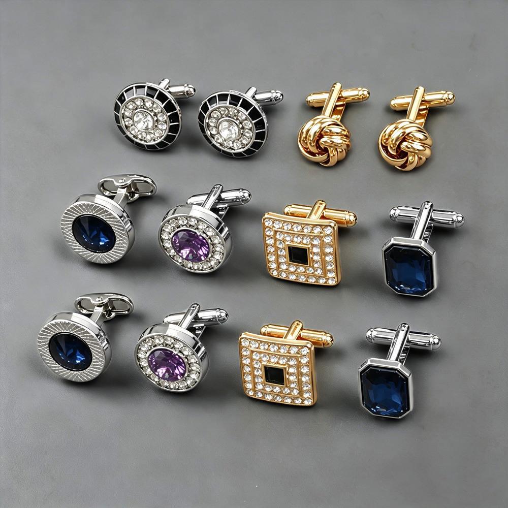 Gemelos redondos transfronterizos de Amazon, gemelos de cristal austriaco estilo francés, gemelos de negocios para hombre, gemelos con diseño retorcido. image 5