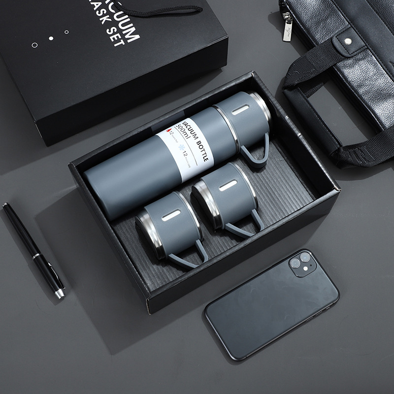 Taza de vacío de negocios de alta gama traje de tres tapas de doble uso taza de publicidad taza de agua de acero inoxidable taza de regalo puede ser logotipo personalizado