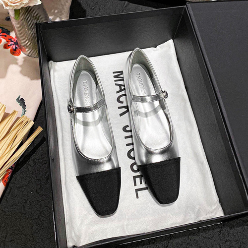 Huidong Yixinda French small square head color-blocking elegant one-strip Mary Zhen shoes for women