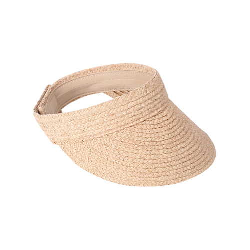 Foldable brimless hat for women, summer raffia hat, beach woven sun protection hat, brimless sunshade hat wholesale