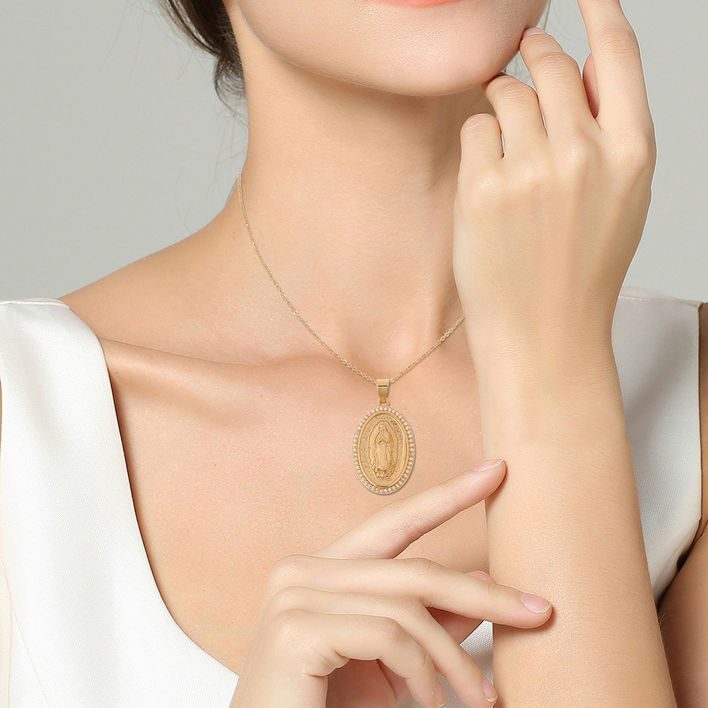 New Womenu0027s Religious Jewelry Copper Gold Plated Pendant Virgin Mary Necklace