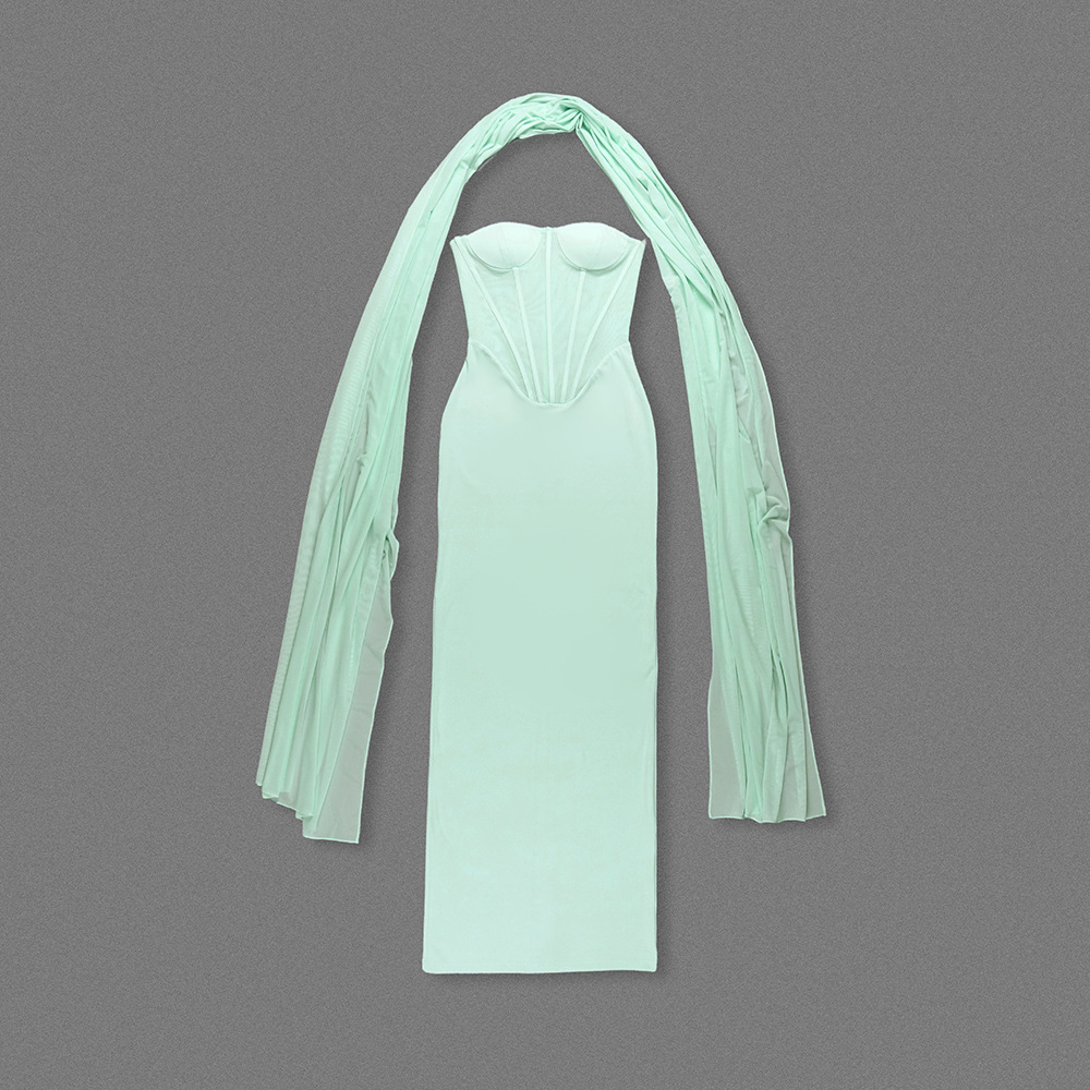 Light Green Halter Tulle Ribbon Dress Slimming High Waist Mop Dress 20 Light Green Halter Tulle Ribbon Dress Slimming High Waist Mop Dress
