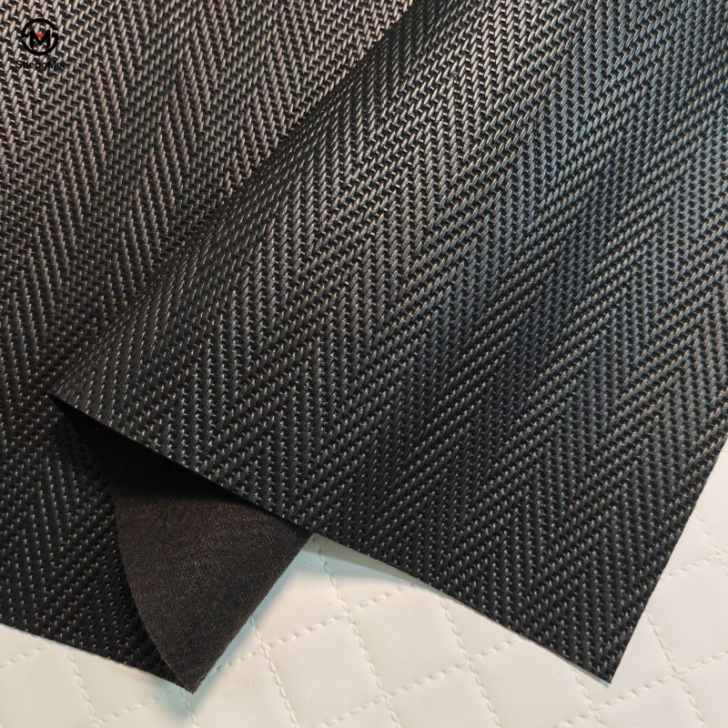 厂家现货直供立体编织纹草席纹人造革鞋材文具箱包眼镜盒皮料质感