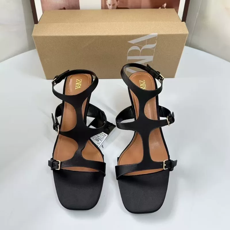 Zara, черный модный ремень с низким вырезом и стропой, сандалии, Испания