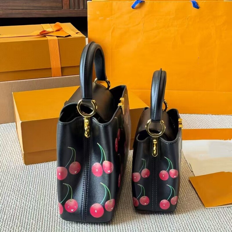 跨境专供爆款樱桃女包印花大容量手提包真皮贵妇包cap单肩斜挎包|undefined