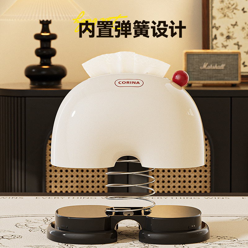 纸巾盒创意弹簧家用高级感客厅卧室桌面纸抽盒轻奢复古艺术感摆件|undefined