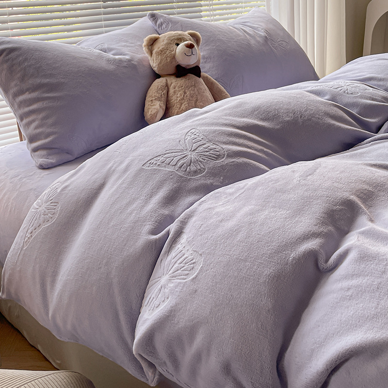 Espesado tallado leche de lana de cuatro piezas set invierno doble edredón cubierta sábanas de lana de coral cama de cama de cama calentamiento