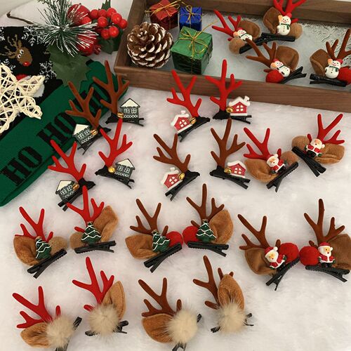 New Christmas hair accessories cute deer antler duck bill clip creative girl style red Christmas hair clip holiday headwear