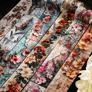 Ketchup and Paper Landscaping Tape, Qihua Manying, Retro Floral Material, Handbook Background, Decorative Collage