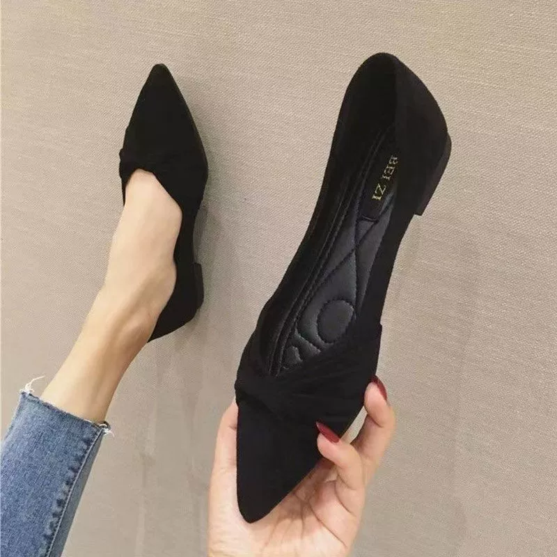 2024 весна и осень новые дикие плоские заостренные женские туфли черные рабочие туфли