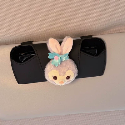 Storage Sun Visor, Cute — Car Glasses Clip/Bill Clip - star-rabbit-glasses-case-black
