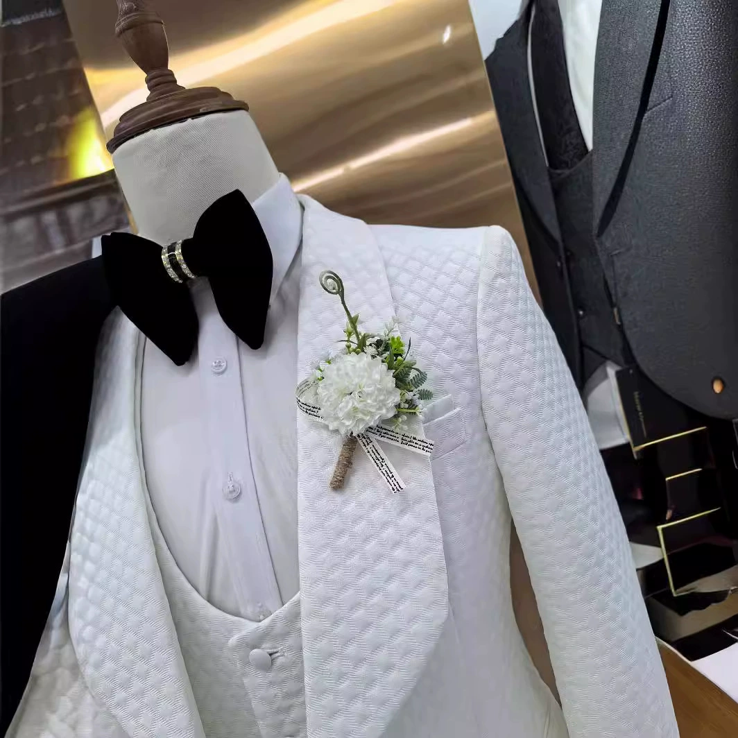 [Man suit跨境外贸提花男士婚礼休闲主持西服3件套3pics]